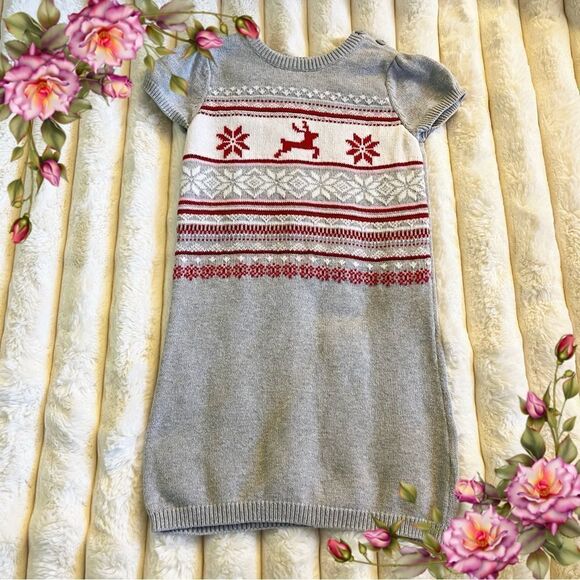 Gymboree Christmas Knit Sweater Dress with Red Reindeer Pattern Size 6 - Picture 1 of 12